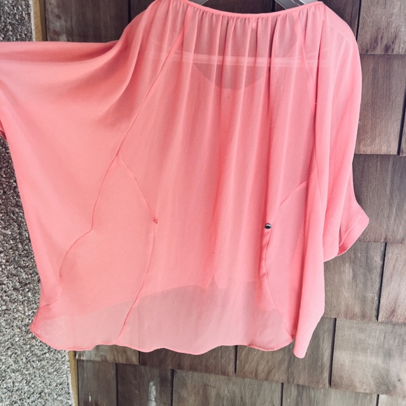 Papillon Blanc Chiffon Poncho Dolman 3/4 Sleeves One Size Apricot Colour - Picture 10 of 10